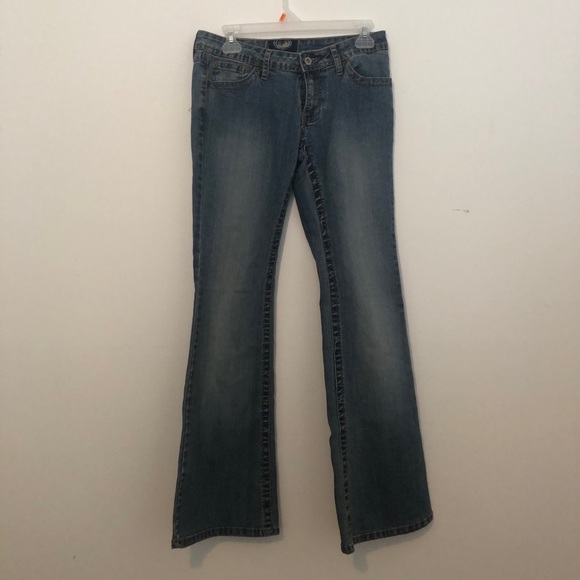 Angels Low Waist Wide Legged Y2K Embroidered Pocket Jeans - Picture 8 of 14